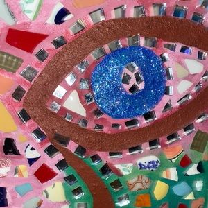 Beautiful art wooden piece made in 2006 Who is Paint and broken glass